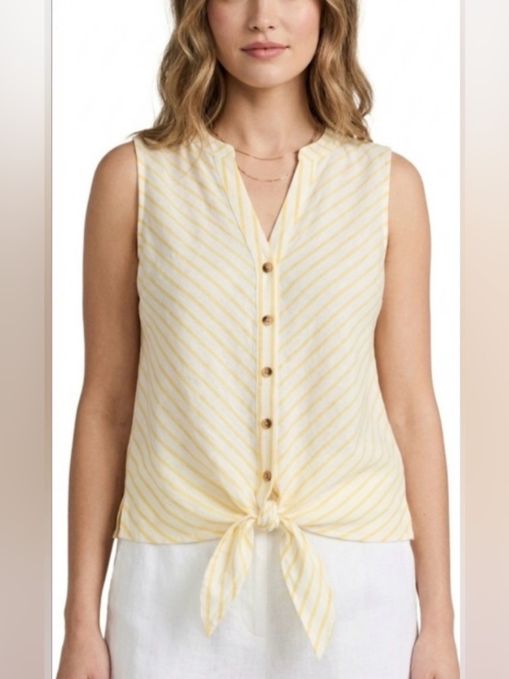 Maeve Yellow & White Striped Button-Front Tie-Hem Camisole